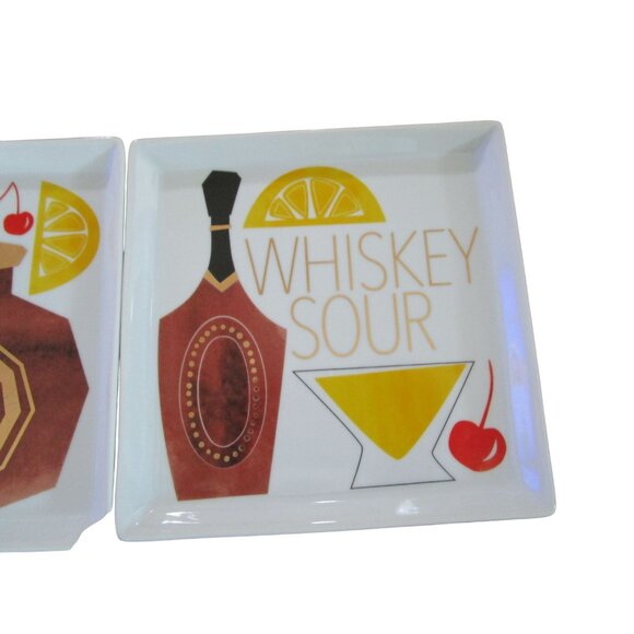 Crate Barrel Cocktail Recipe Plates Square Coupe 4 GUC Vintage 2014 - Picture 9 of 12